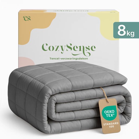 CozySense® Verzwaringsdeken 8kg - 100% Tencel - Weighted Blanket – Zwaartedeken met temperatuurregulatie en ademend comfort - GLASS-Flow® Drukverdeling - 1-Persoons - Grijs