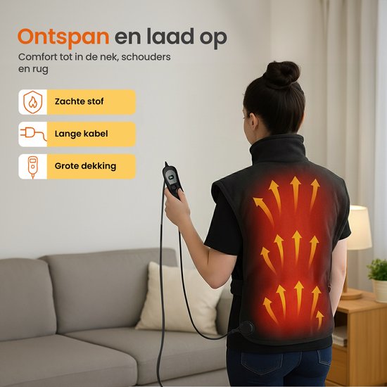Goliving Elektrische Deken Voor Rug en Nek - Elektrische Warmtedeken - 3 Warmtestanden - Timerfunctie - Machinewasbaar - 100 Watt - 60 x 90 cm - Micro Pluche - Zwart