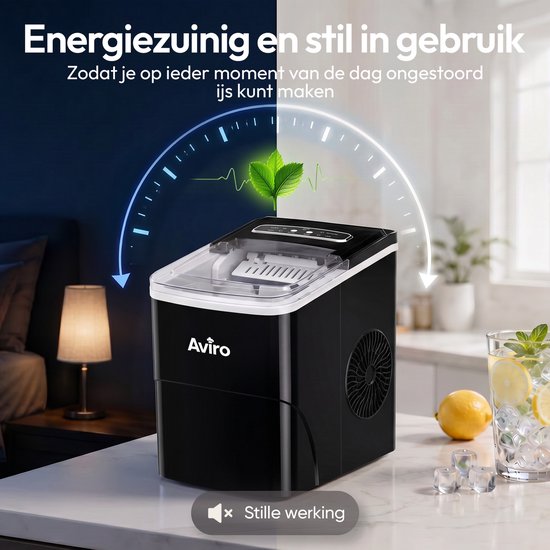 Aviro Ijsblokjesmachine XL - 2L - Met IJsschep - IJsblokjesmaker - 16KG / 24U - Zelfreinigingsfunctie - Zwart