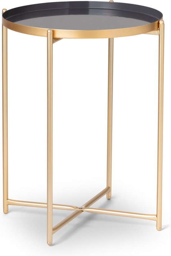 LIFA LIVING Bijzettafel Modern - Grijs & Gouden Koffietafel - Rond - Metaal - Voor Woonkamer, Slaapkamer of Kantoor - 37,5 x 47,5 cm