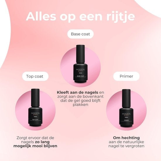 Moods Gellac Starterspakket - Primer - Base Coat - Top Coat - Gellak - LED Lamp Nagellak - 7.3 ML
