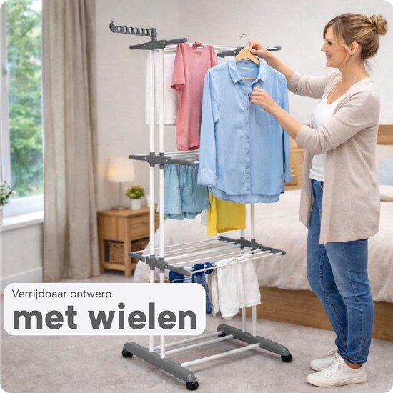 Inklapbaar Wasrek met Wielen - 6 Rekken - Roestvrij - Binnen en Buiten Gebruik – Ruimtebesparend – XXL Kledingrek - BREND BR-2250