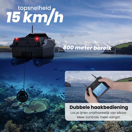 Voerboot T70 - met GPS en Fish Finder - Voerboot Karper - Tot 3kg Laadvermogen - Baitboat - 800m Bereik - Zwart - van Faas