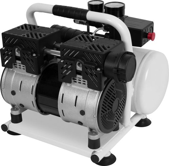 VONROC PRO Stille Compressor - Olievrij - 750W - 1PK - 128 l/min. – 6 Liter – 8 Bar – 57,5dB(A) – Silent – Low noise - Wit
