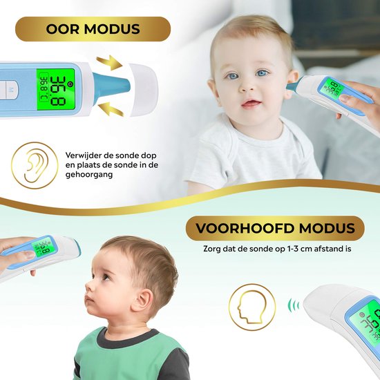 MostEssential Premium Koortsthermometer – Oorthermometer & Voorhoofd – Contactloos – Volwassenen, Kinderen, Baby – 20D