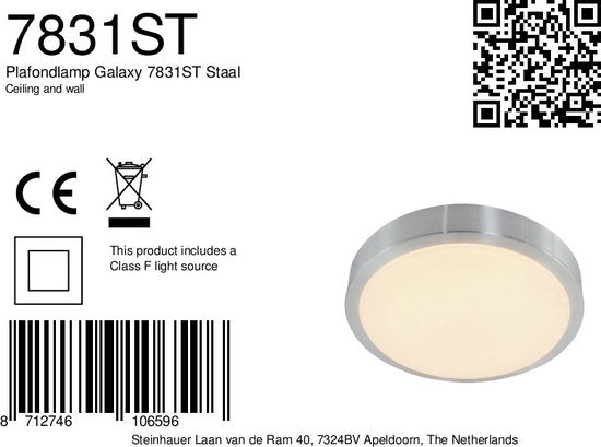 Plafondlamp Galaxy 7831ST Staal, IP44, geschikt voor badkamer, Modern, Mexlite
