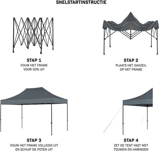 VONROC Partytent - 3x4.5 m – Premium easy-up Partytent – Modulair ontwerp - Opvouwbaar – Waterdicht – Stalen Frame - 50+ UV Bescherming - Incl. Opbergtas - Grijs
