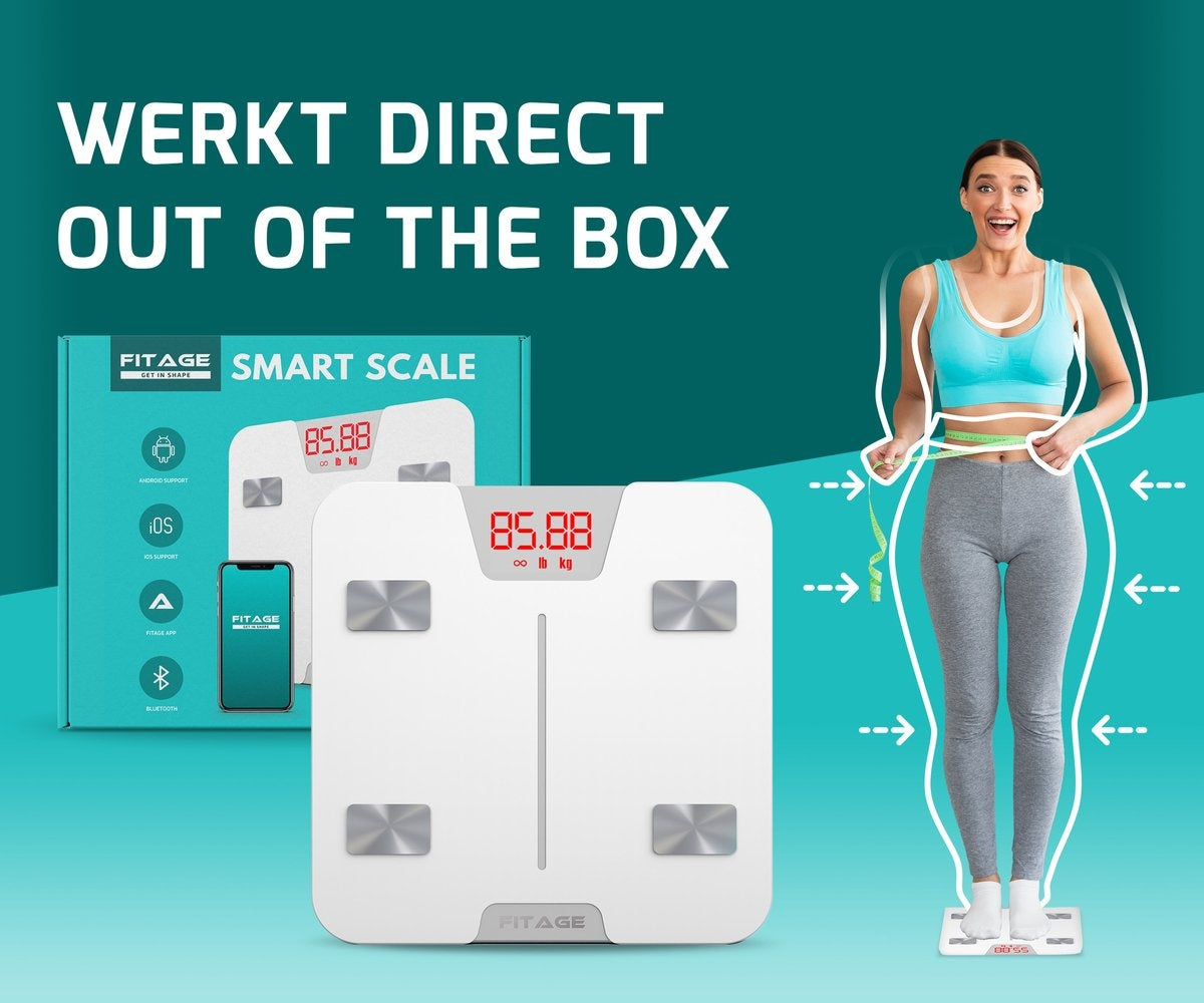 FITAGE Smart Scale met app meet 17 lichaamswaarden - Wit