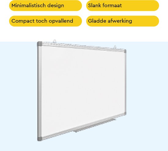 BRASQ Whiteboard 60x90 cm magnetisch – met accessoires set (markers, wisser, magneten) - Schoolbord - Magneetbord – Wit