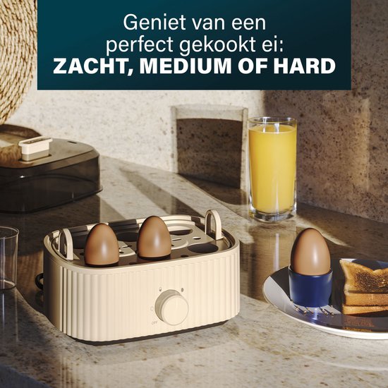 Princess Eierkoker Wave 262047 - 6 eieren - 300 W - Retro - Zwart - Beige