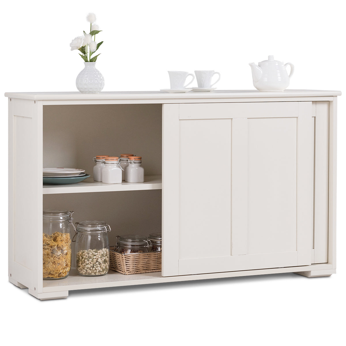 Coast Sideboard Sideboard keukenkast zijkast met schuifdeuren Wit/bruin 106,5 x 33 x 60 cm Beige