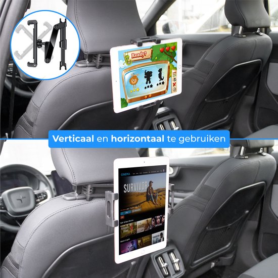 Nuvance - Tablet Houder Auto - Kantelbaar & Draaibaar - Tablethouder - Hoofdsteun Bevestiging - Geschikt voor Nintendo Switch & Telefoon