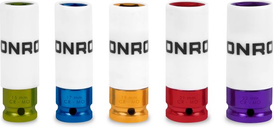 VONROC Doppenset- Universeel – ½ Inch - 5 stuks: 15, 17, 19, 21 en 22mm | Met teflon beschermhuls