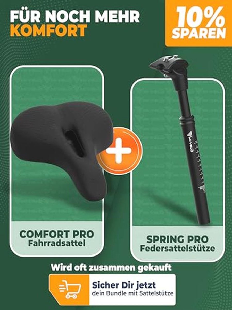 MIVELO Comfort Pro Fietszadel voor Dames en Heren – Ergonomisch Traagschuim – Zwart