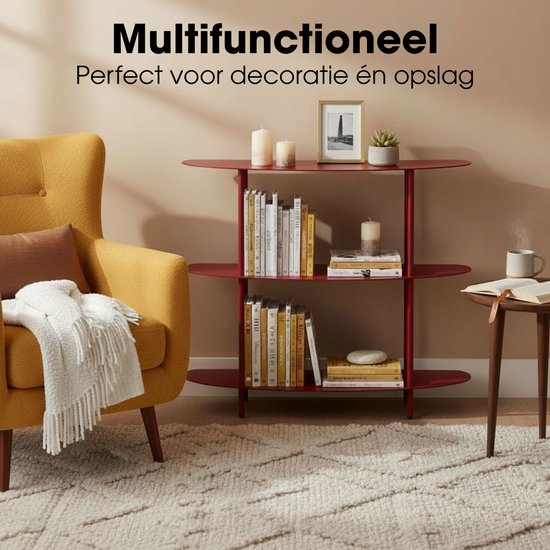 Mica Decorations Wandrek – Opbergrek en Metalen Wandrek voor Decoratie Woonkamer – Geschikt voor Planten en Accessoires – Stevig Rek van IJzer – 90 x 28 x 81 cm – Rood