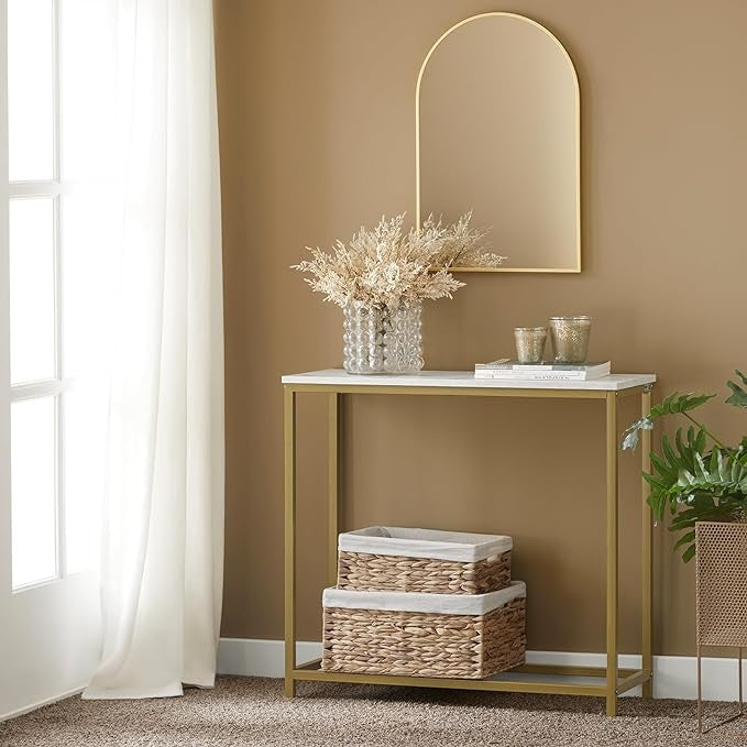 SoBuy Consoletafel - Wit Tafelblad - Gouden Frame - 80x75x30 cm  - FSB29-G
