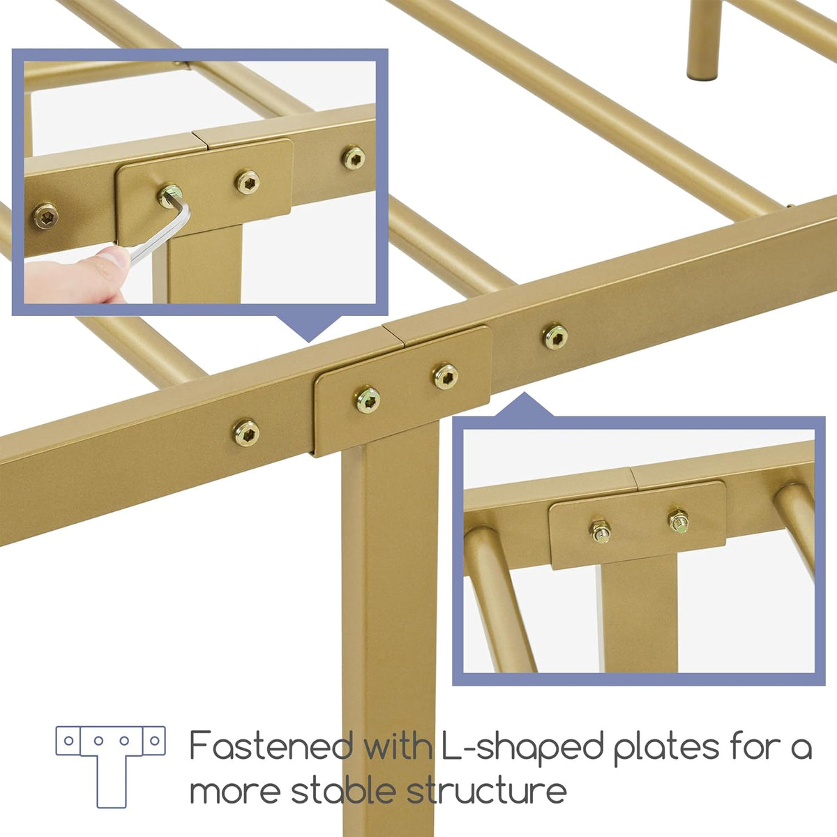 Yaheetech Metalen Bedframe 140 x 200 cm – Antiek Goud – Modern Jeugdbed met Lattenbodem en Ruime Opbergruimte