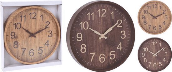 Wandklok - Keukenklok - Ronde Klok - Houtlook - 30cm - Donkerbruin