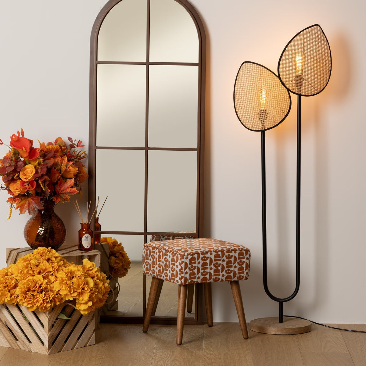 Atmosphera Olme vloerlamp - metaal en natuurlijk hout - 143 cm
