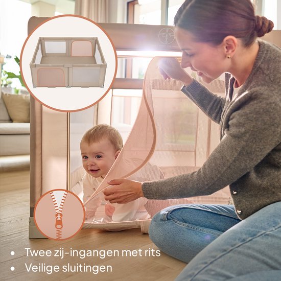 Lionelo Florence Easy Fold - Grondbox / Baby Box – Zeer Snel Inklapbaar – 150x180 cm – voor Thuis en Tuin – 0-48 maanden – Veilige kinderbox – Draagtas – Compact na Inklappen – Speelbox met Ademend Gaas – 2 Zij-ingangen met rits