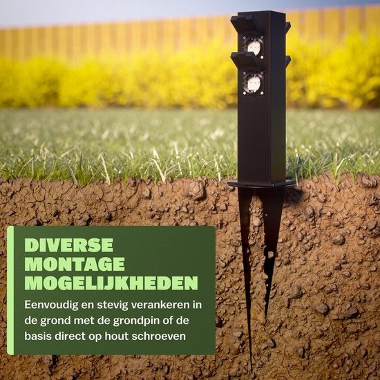 Monzana Stekkerdoos 4voudig - IP44 Metaal & Spike – Zwart