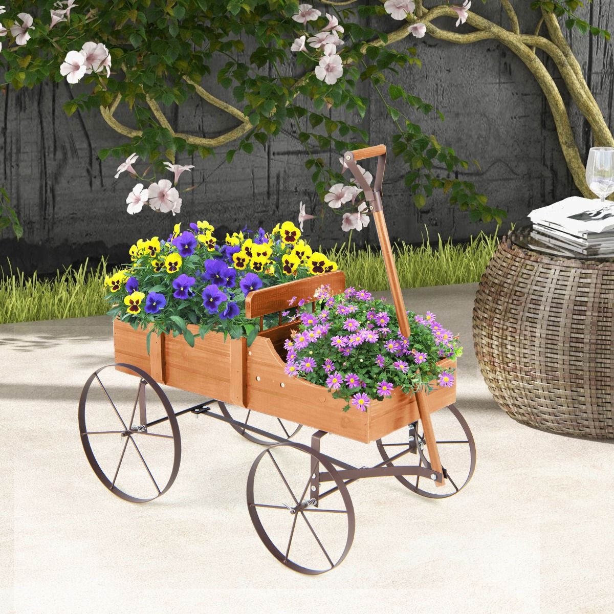Coast Houten Plantenwagen met 2 Secties en Wielen - 62x34x61 cm - Oranje