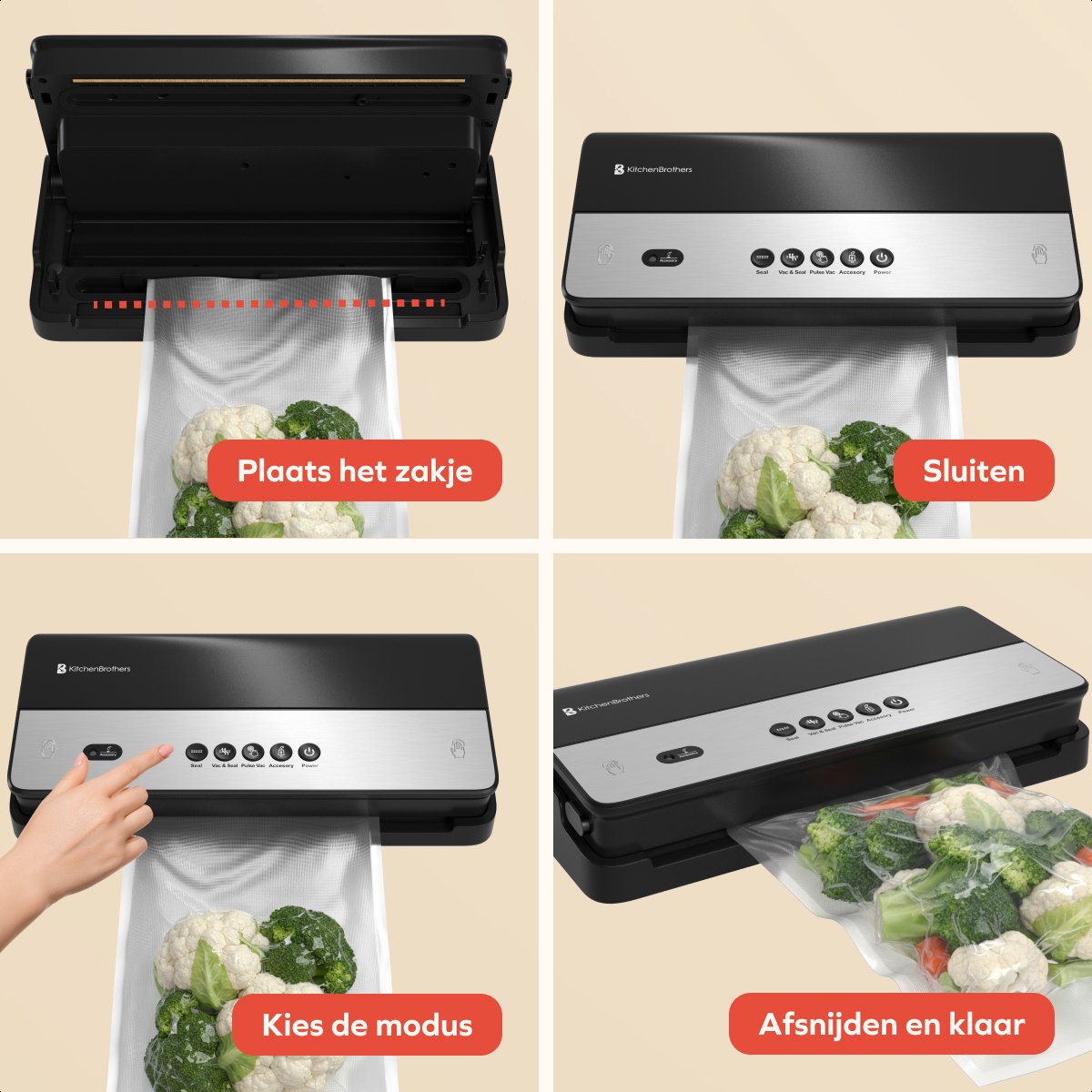 KitchenBrothers vacumeermachine advance - 8L/min - 4 standen - 28x600cm rol - zwart - compact 39x18x7,5 cm