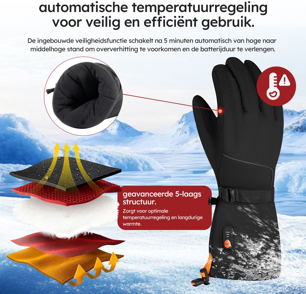 Saaf Verwarmde Handschoenen Premium S – Oplaadbaar met Powerbanks – 3 Warmtestanden – Water- en Windafstotend – Touchscreen – Zwart – 31 x 11 cm