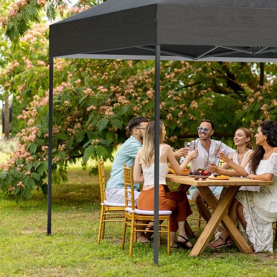 LifeGoods Partytent - Paviljoen - EasyUp - Opvouwbaar - 4 Zijwanden - Waterdicht - Met Draagtas met wieltjes - 300 x 600 cm - Antraciet