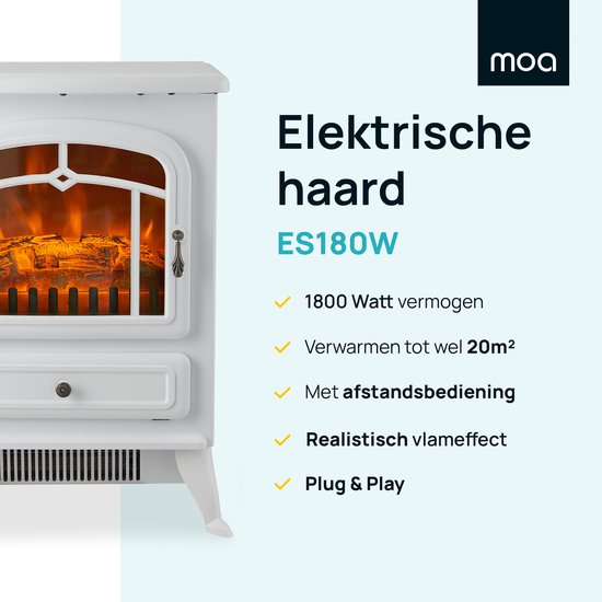 MOA Sfeerhaard Elektrisch - Haard met Verwarming - 1800W - Openhaard - Kachel Vrijstaand - Wit