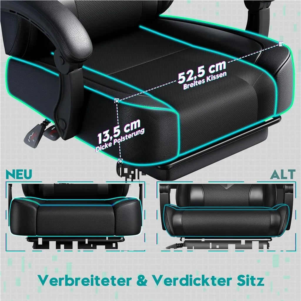 Yaheetech Gamingstoel 72 × 72 × 124,5–134 cm – Zwart – Ergonomische Gamestoel met Massagefunctie, Voetensteun en Verstelbare Hoogte