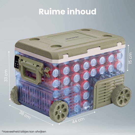 Auronic Elektrische Koelbox - Compressor - 64L - 12V en 240 volt - Camping Koelkast - Frigobox Auto - Met Wielen en Hendel - Groen