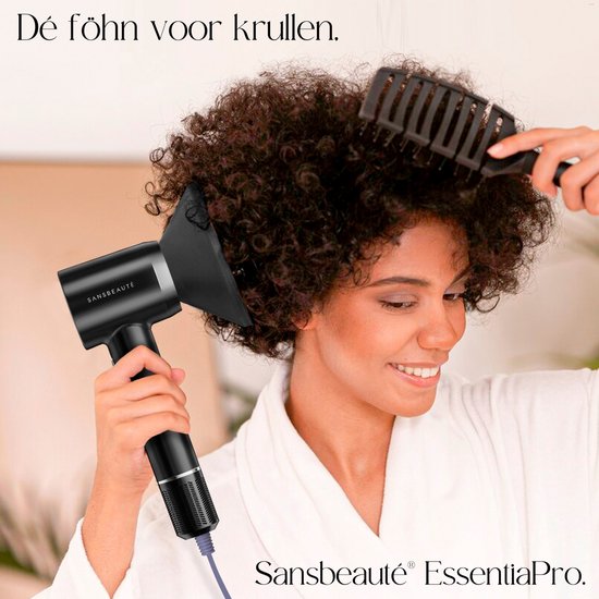 Sansbeauté® Föhn met Diffuser – Krullen – 110.000RPM - Ionische Haardroger met Borstel - 3 Standen - 3 Opzetstukken – Reisföhn - Coolshot – Haarföhn met Diffuser – Hair Dryer - 2000W - EssentiaPRO®