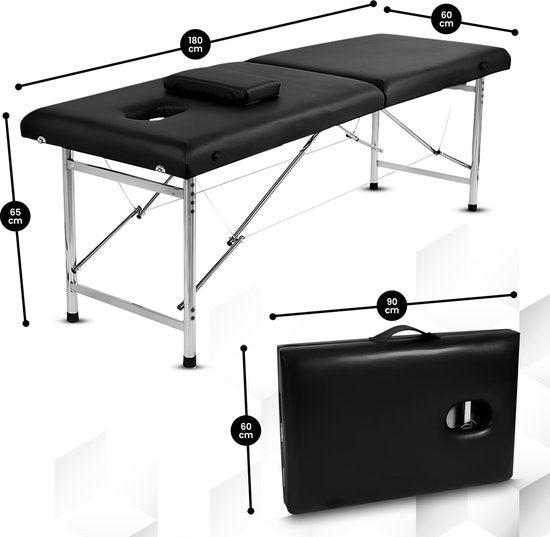 Fitby Massagetafel - Massagetafel Inklapbaar - Behandeltafel - 200kg Draagvermogen Verstelbare Hoogte (60-80 cm) – 180x60 cm - Zwart