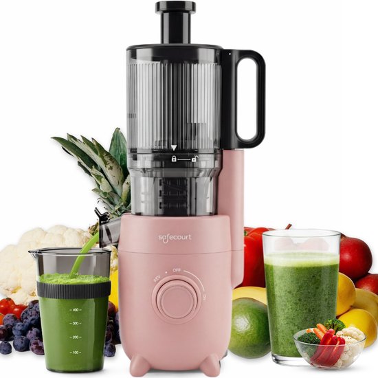 Safecourt Kitchen Slow Juicer - krachtige motor [Pre-cutter & Cold-press technologie] - eenvoudige reiniging - BPA-vrij - sapcentrifuge Roze