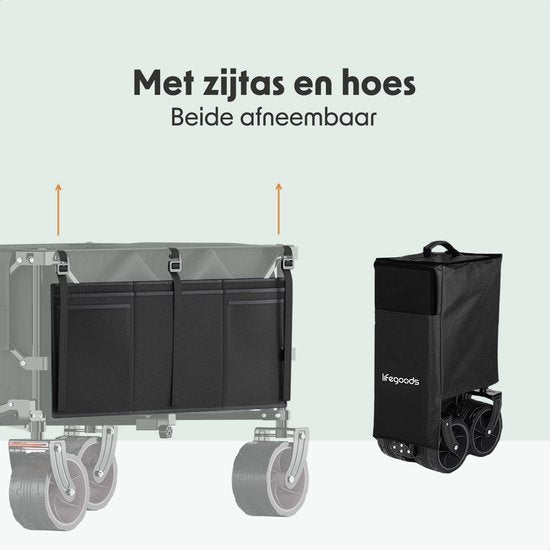 LifeGoods Bolderkar - XL - Opvouwbaar - 200L - 100KG Draagkracht - Zwart