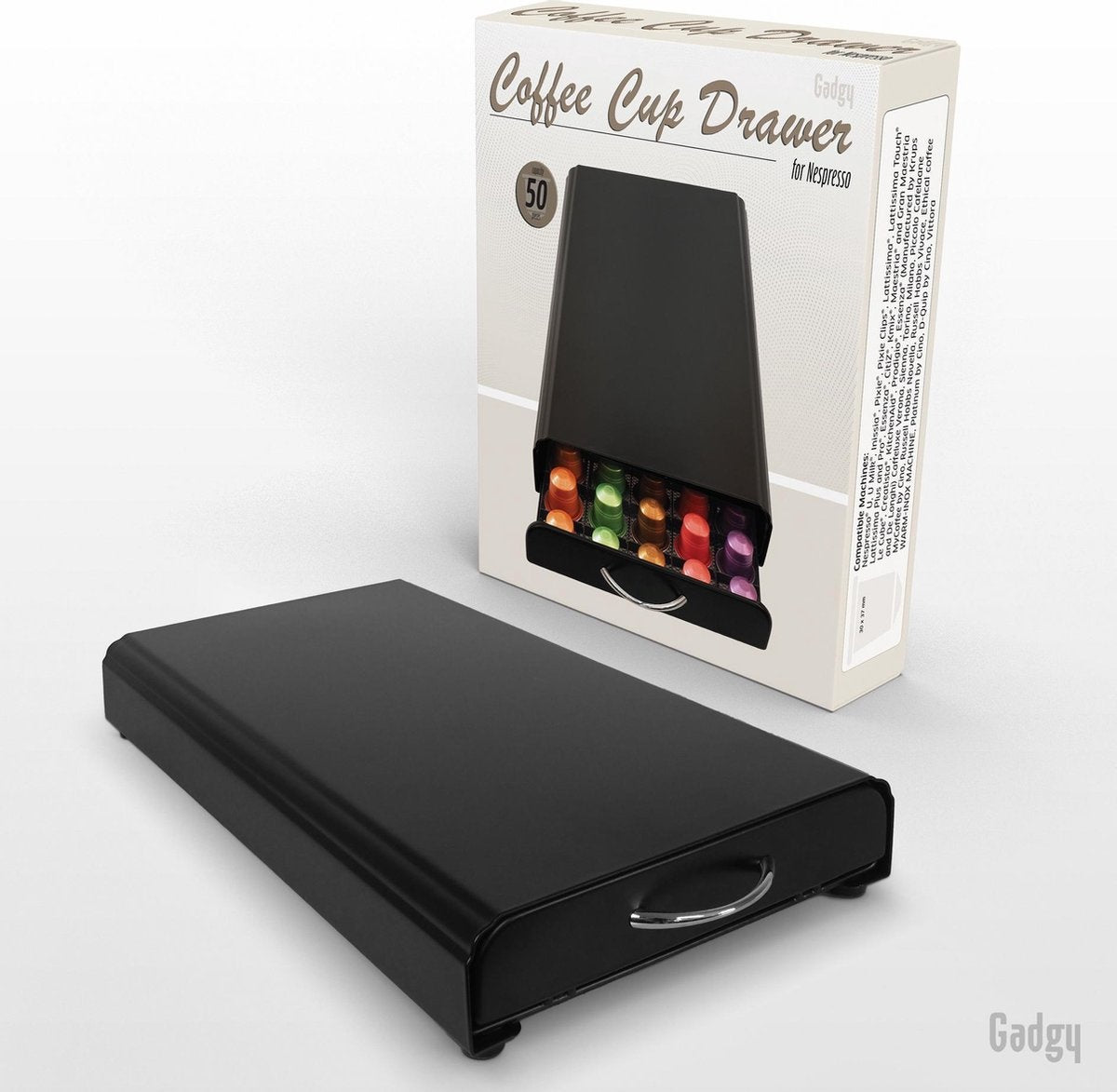 Gadgy Nespresso Capsulehouder met Lade - Koffiecups Houder Nespresso - Koffiehouder voor Nespresso Capsules - 50 Capsules - Cuphouder Zwart