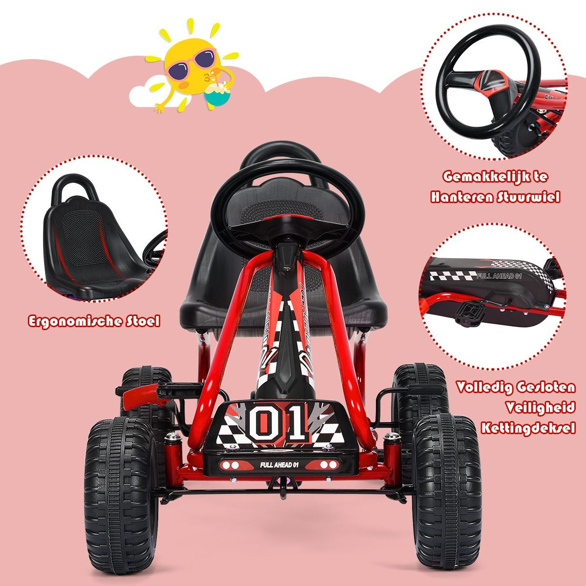 Coast Kart Go Pedaalwagen 30kg Pedaalvoertuig Met Handrem - 3-6 jaar - Rood