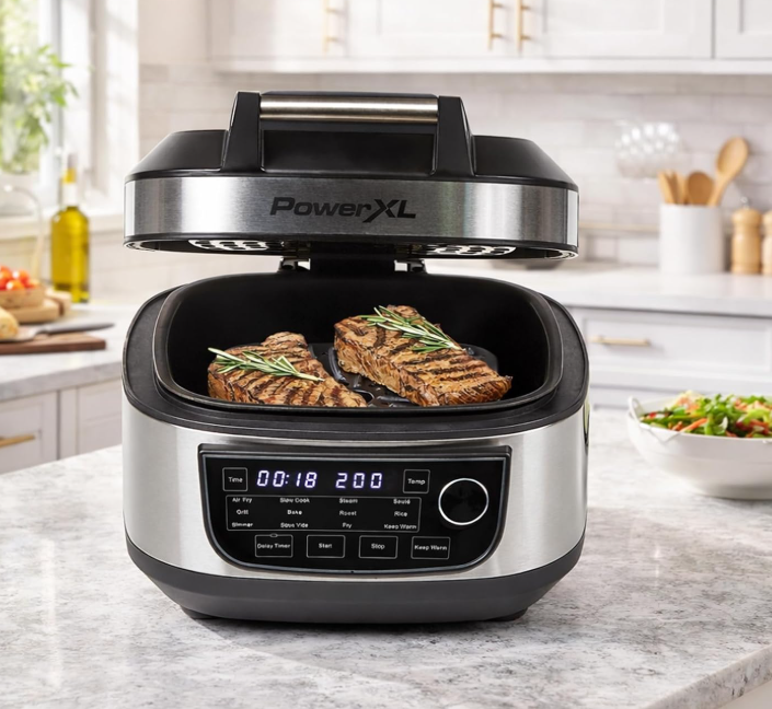 PowerXL Multi-koker 12-in-1 Zonder Grillplaat - 5,7 L - 1200 W - Zilver/Zwart - Airfryer en Slowcooker
