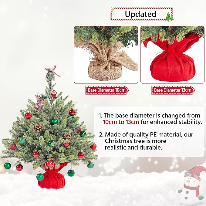 Yaheetech Mini Kunstkerstboom 61 cm - Groen - Tafelkerstboom met Cementen Voet en 62 PE Takken