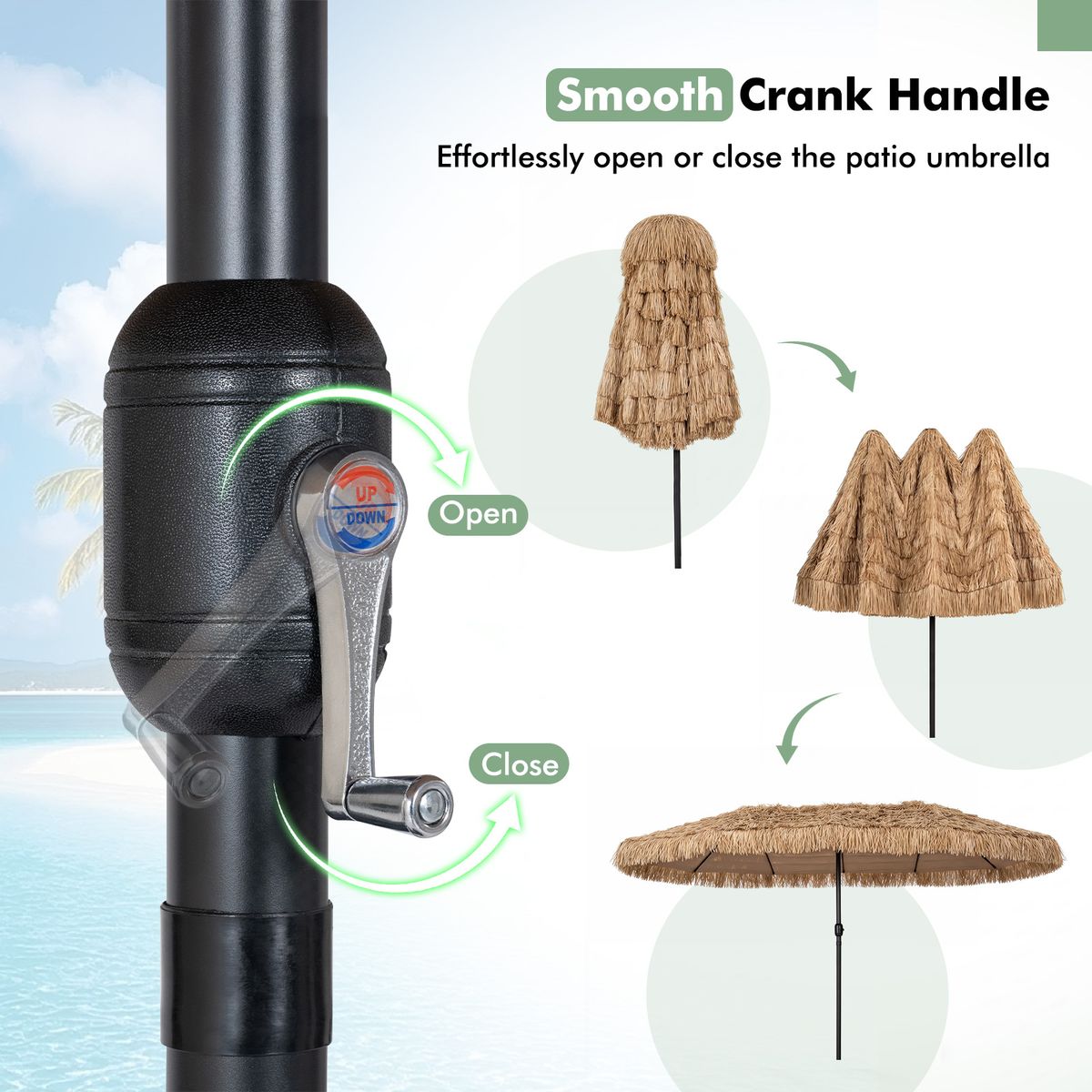 Coast Dubbele Stroparasol - tropische Hawaiiaanse stijl - zonder lamp, zonder parasolhouder - 450 x 270 cm - naturel