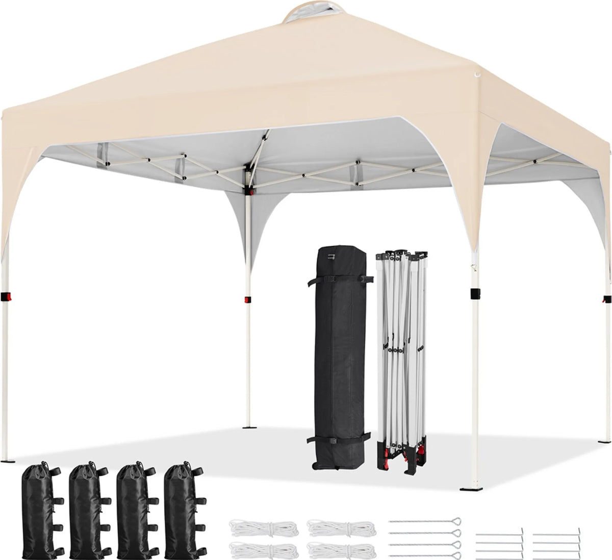 Yaheetech Pop-up Paviljoen 3 × 3 m In Hoogte Verstelbaar met Wieltas, Zandzakken en Haringen Beige
