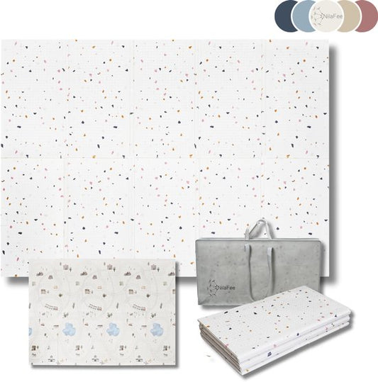 NilaFee® - Speelmat Baby - Speelkleed - Anti slip - Opvouwbaar - Opbergtas - 150 x 190 x 1 cm - XPE - Waterafstotend - Auto - Trein - Terrazo White