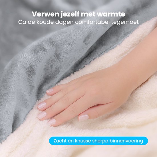 Auronic Elektrische Deken - Warmtedeken - Sherpa Fleece - 9 Hitte en Timerstanden - Bovendeken - 200x180 - 2 persoons - Grijs