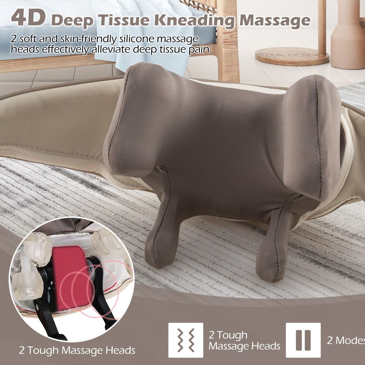 Coast Nek- en Schoudermassageapparaat - 4D Shiatsu - Verwarmingsfunctie - Draadloos - Grijs