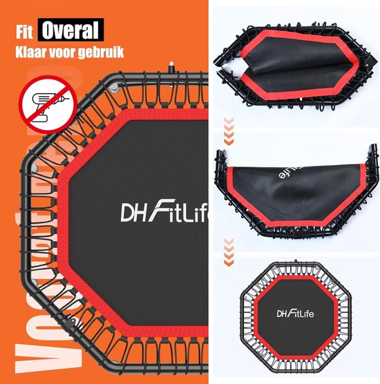 DH FitLife Opvouwbare Fitness Trampoline Ø121 cm – Indoor Trampoline zonder Installatie – Met 3 Verstelbare Handgrepen – Stevig & Stil, tot 150 kg, Voor Kinderen & Volwassenen