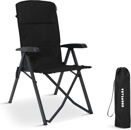 TRVLMORE Campingstoel Luxe - Opvouwbaar - 150KG Draagvermogen - Incl. Draagtas - Klapstoel - Kampeerstoel - Vouwstoel - Zwart