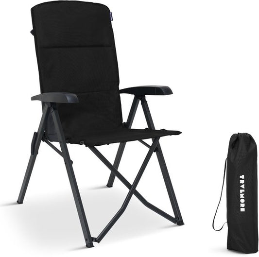 TRVLMORE Campingstoel Luxe - Opvouwbaar - 150KG Draagvermogen - Incl. Draagtas - Klapstoel - Kampeerstoel - Vouwstoel - Zwart