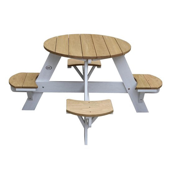 AXI Ufo Picknicktafel Rond voor 4 kinderen in Bruin/Wit - Picknick tafel van hout - 120x120x56cm