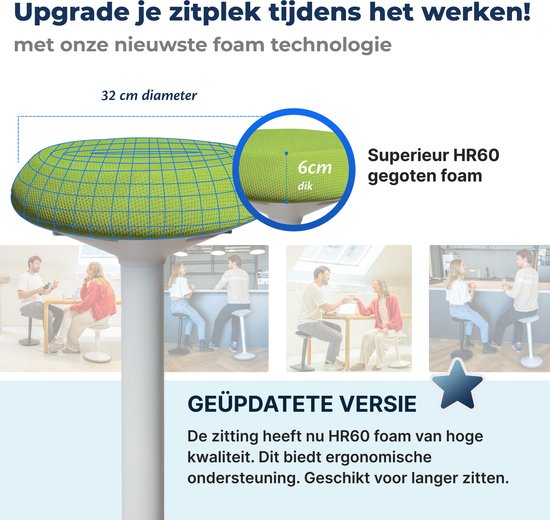 Backerz Wiebelkruk - Ergonomische Wiebel Stoel hoogte 40-60cm - Balanskruk - Zit Sta kruk - Zadelkruk Groen